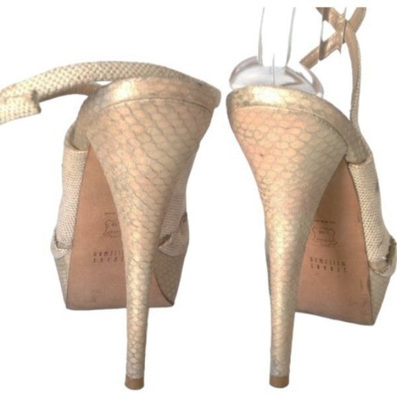 Stuart Weitzman Y278038‎ Eggshell Canvas with Lizardskin Platform Stiletto - Picture 8 of 9
